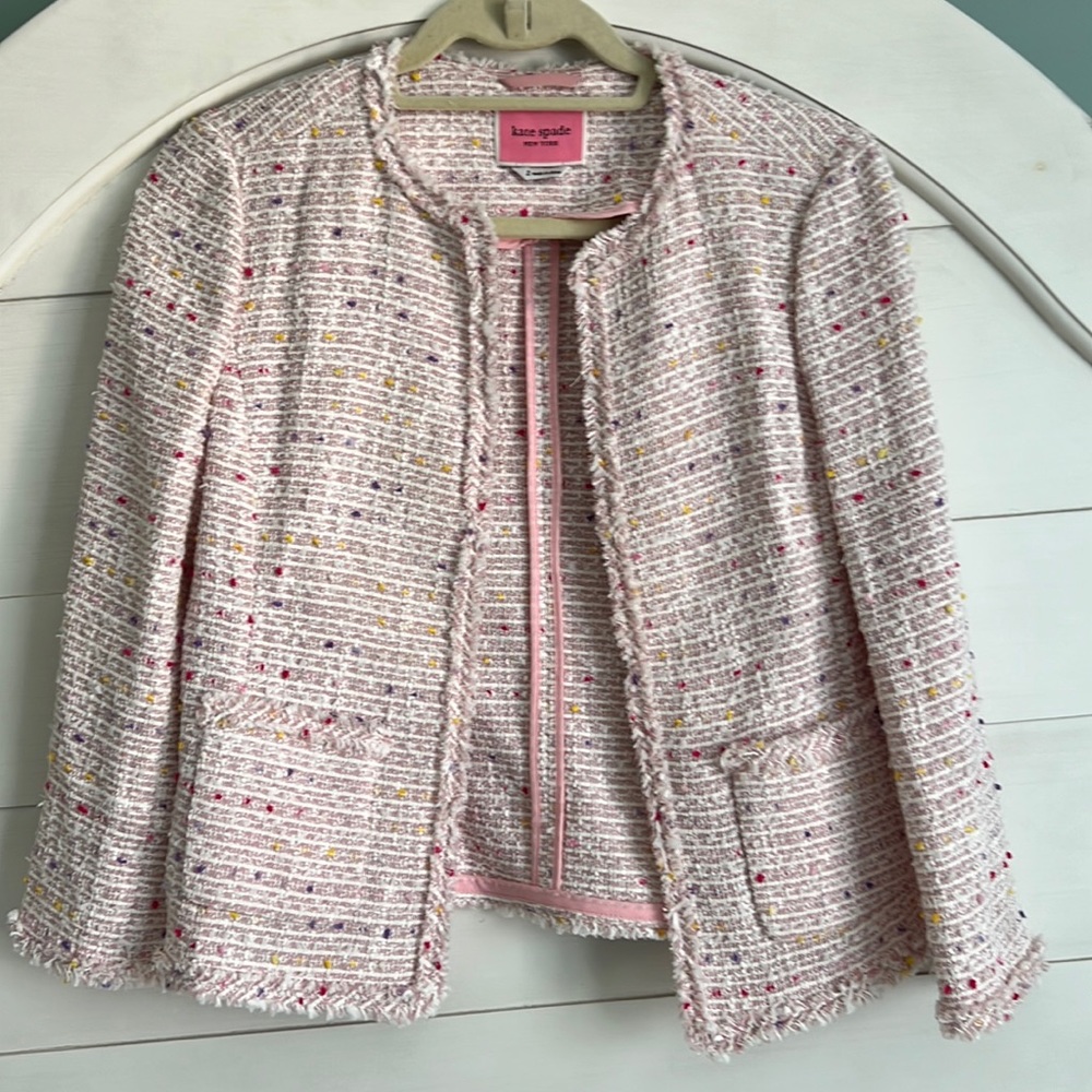 Kate spade pale pink tweed jacket. Cropped length